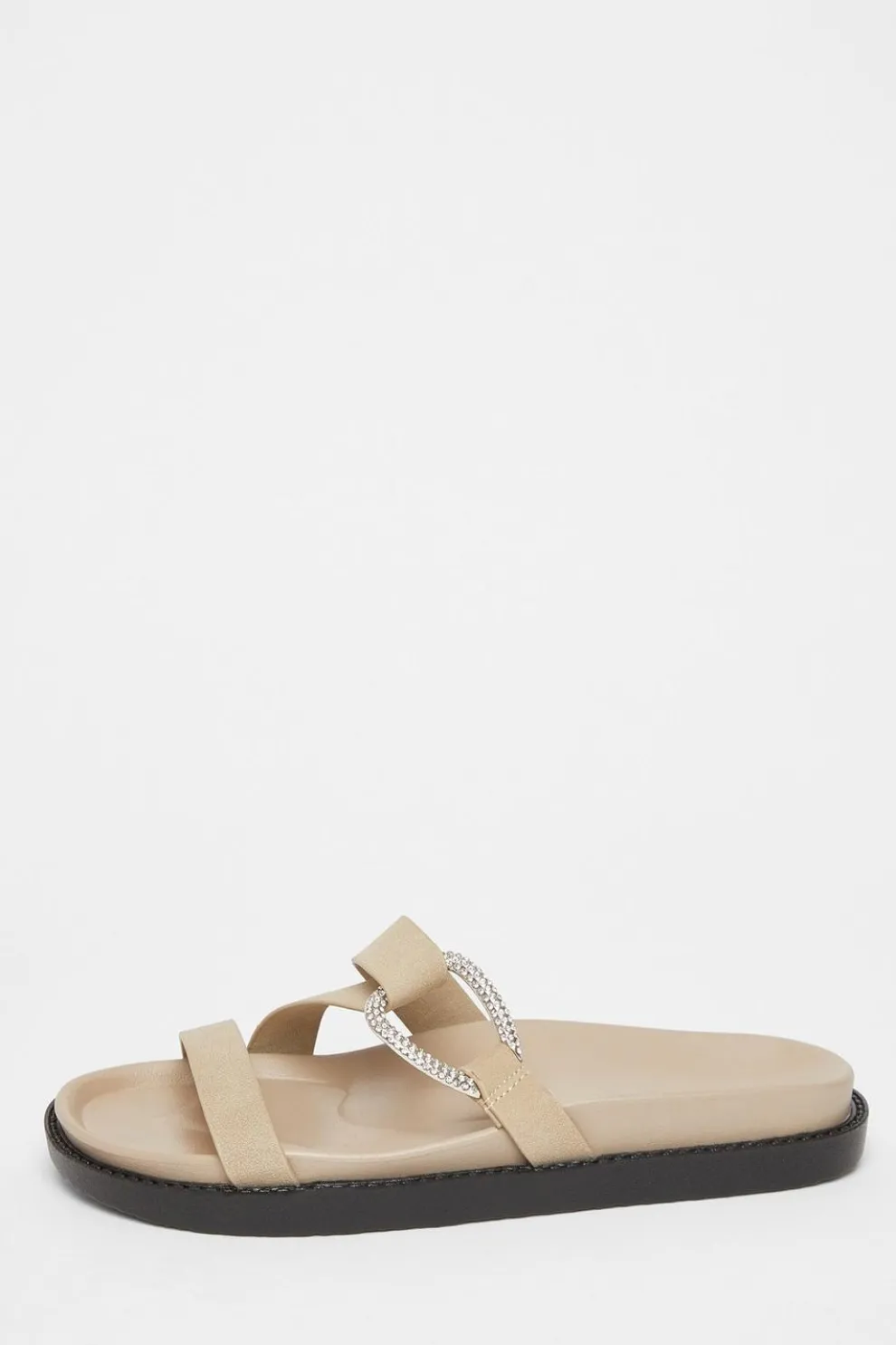 Taupe Faux Leather Flat Sandals