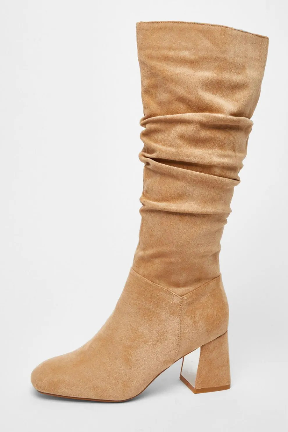 Taupe Faux Suede Ruched Heeled Boots