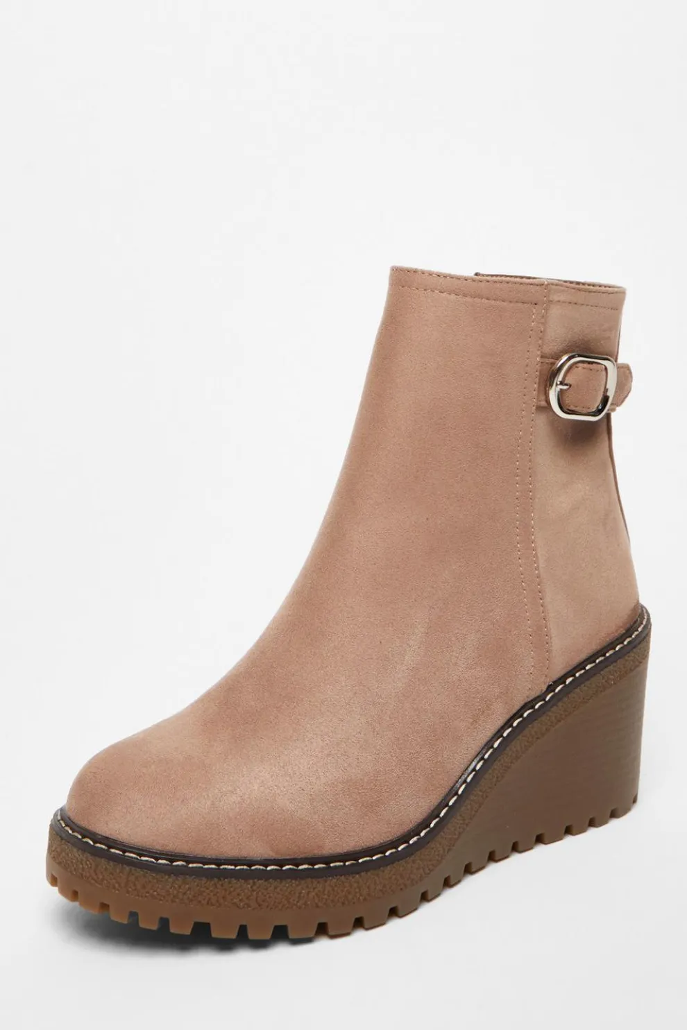 Taupe Faux Suede Wedged Ankle Boots