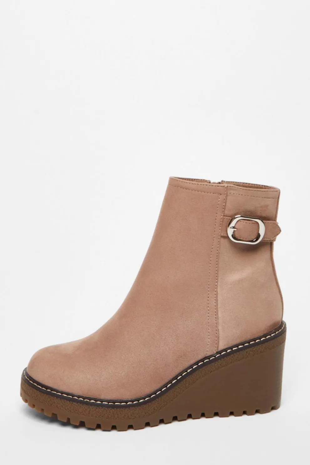 Taupe Faux Suede Wedged Ankle Boots