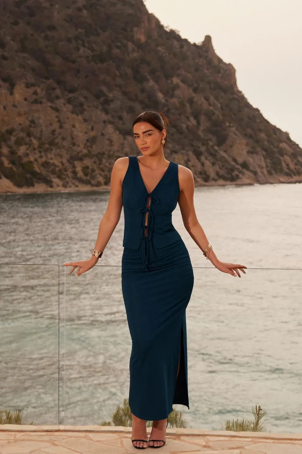 Teal Ruched Midaxi Skirt