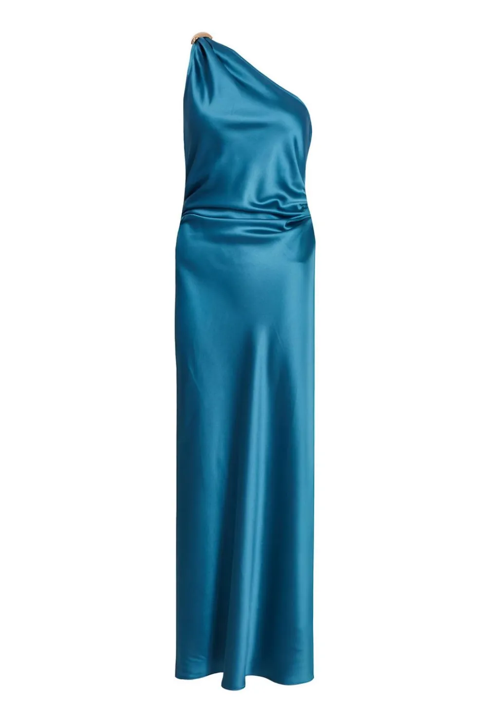 Teal Satin One Shoulder Midaxi Dress