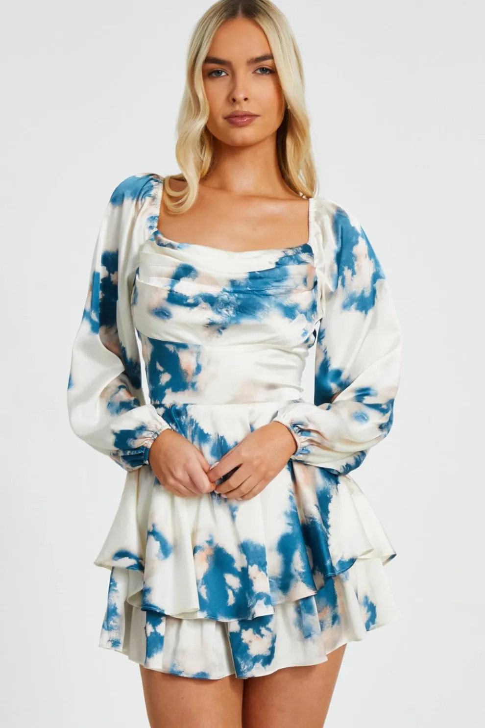 Teal Smudge Satin Playsuit