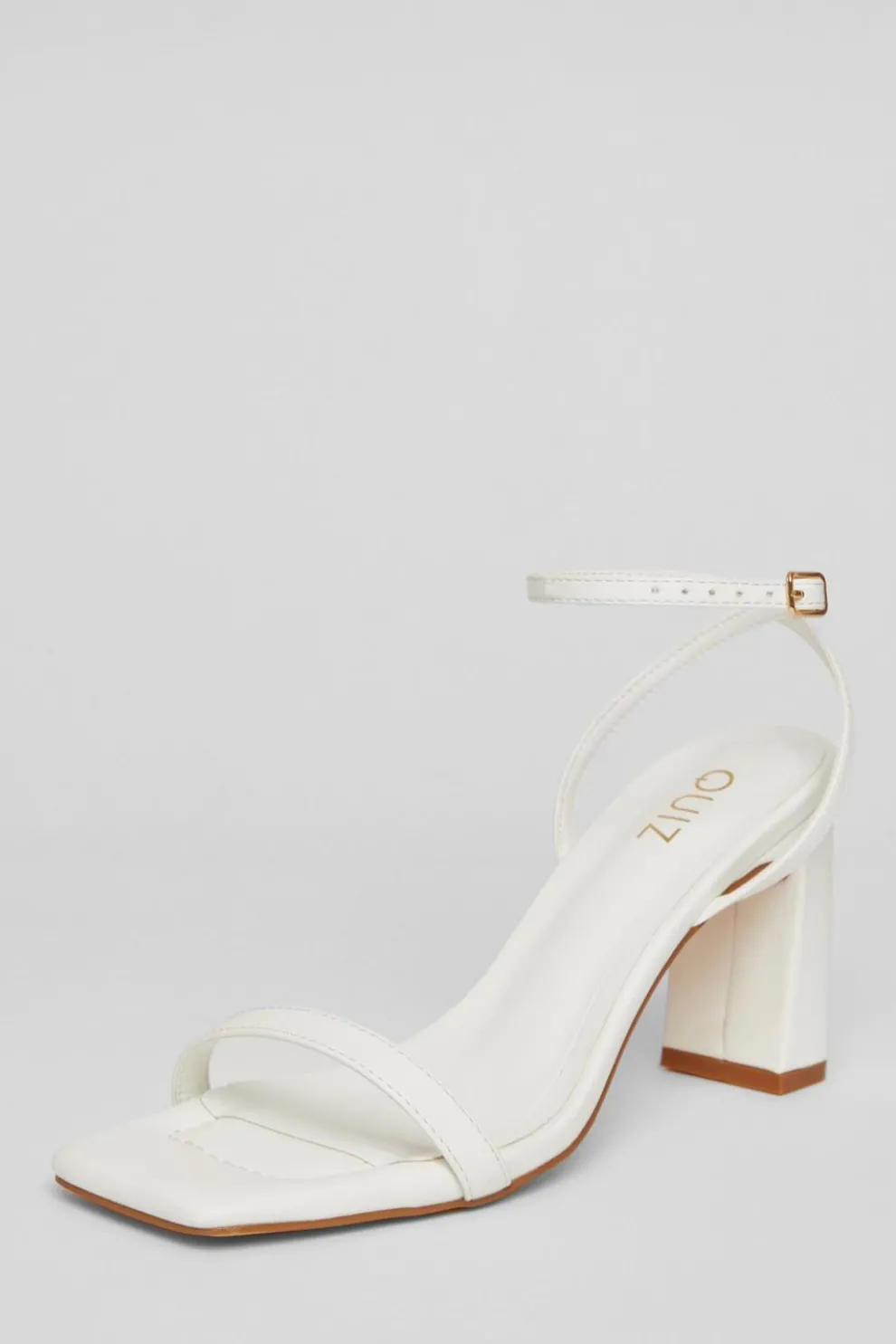 White Barely There Block Heels