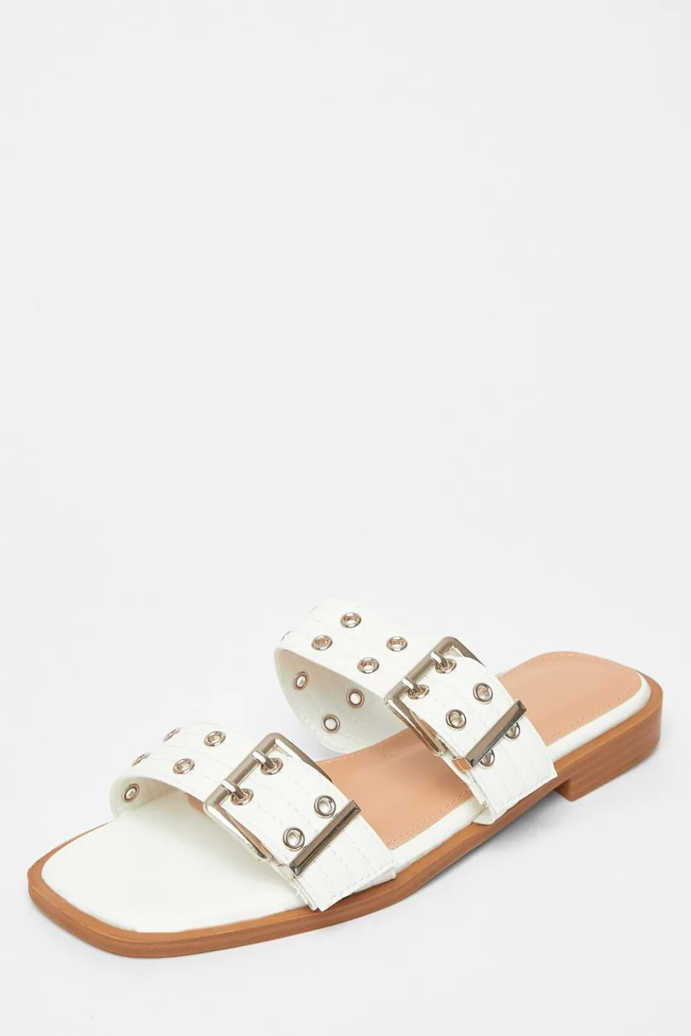 White Buckle Flat Sandals