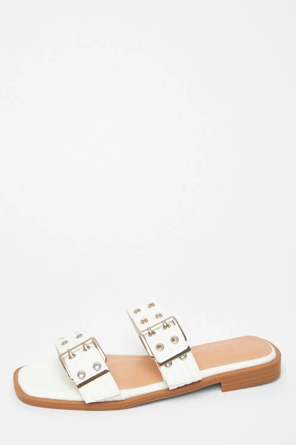 White Buckle Flat Sandals