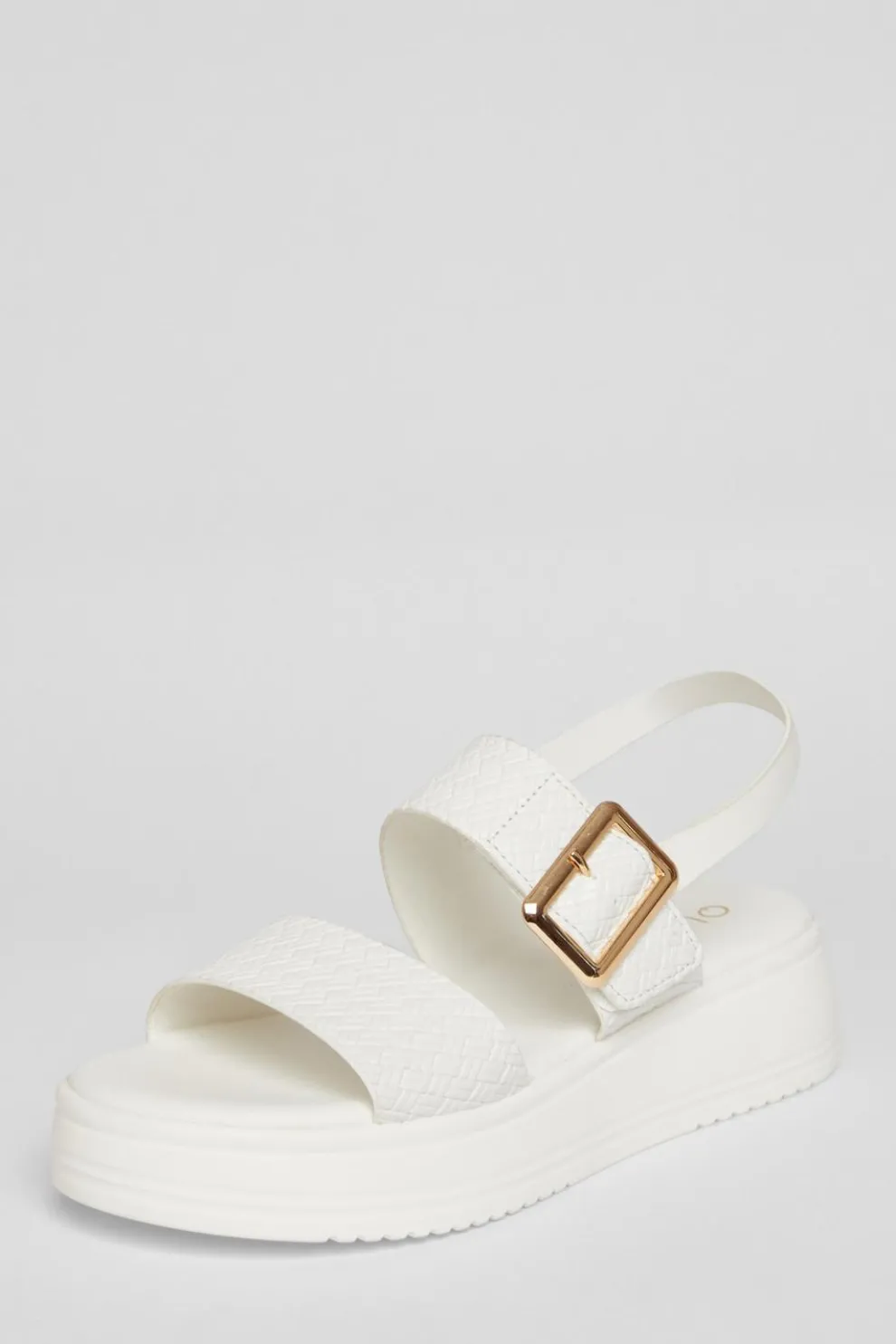 White Buckle Flatform Sandals