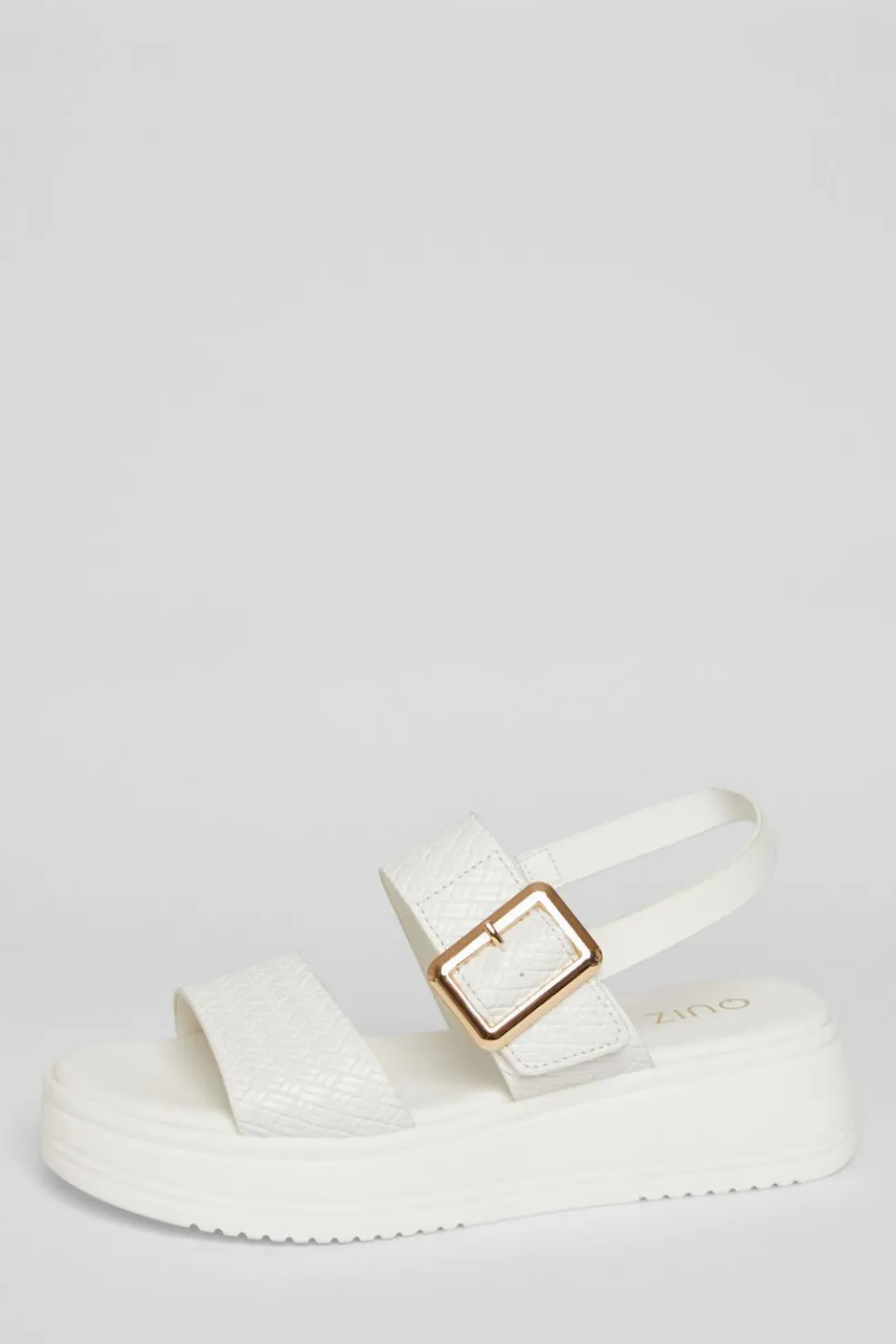 White Buckle Flatform Sandals