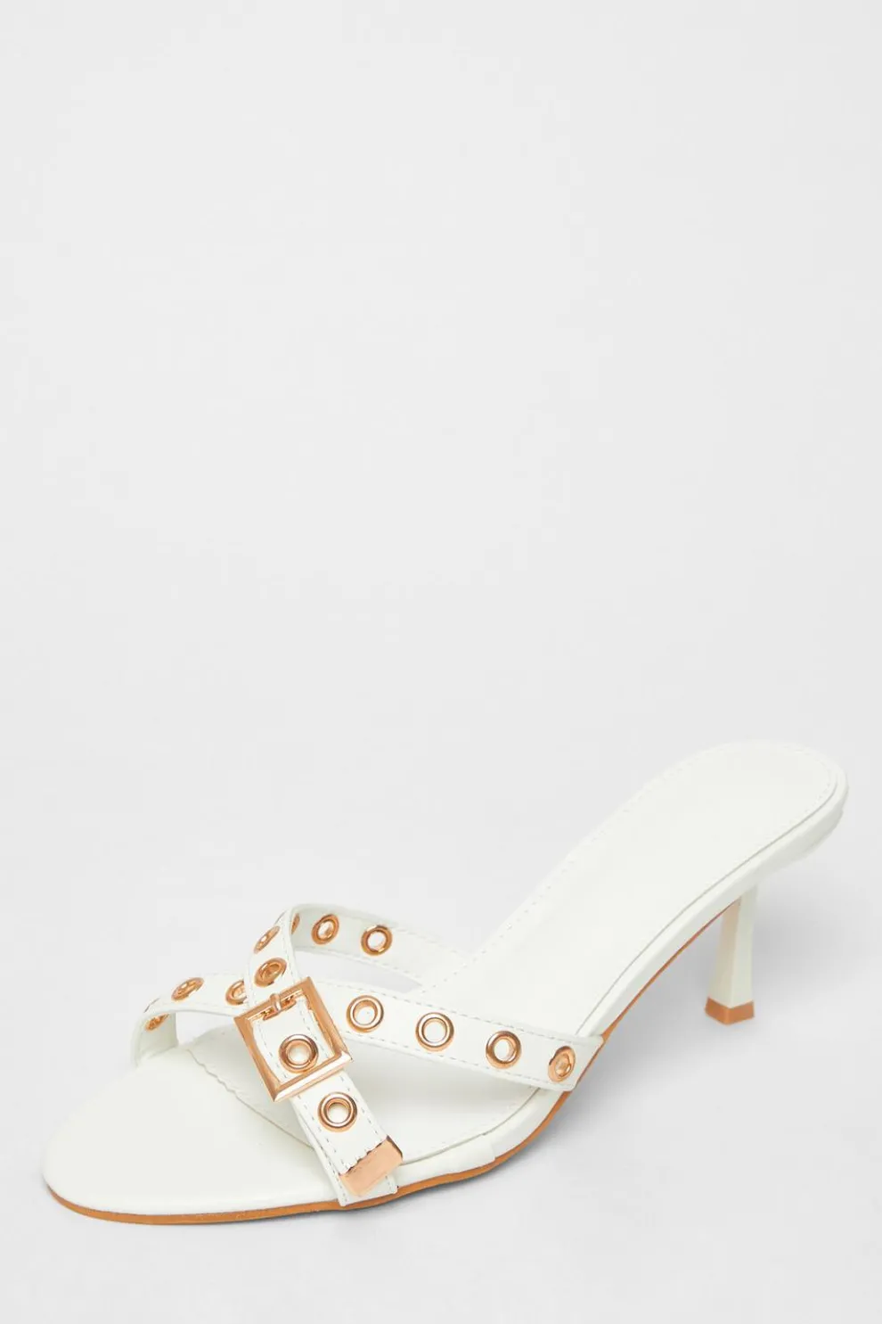 White Buckle Mule Heels
