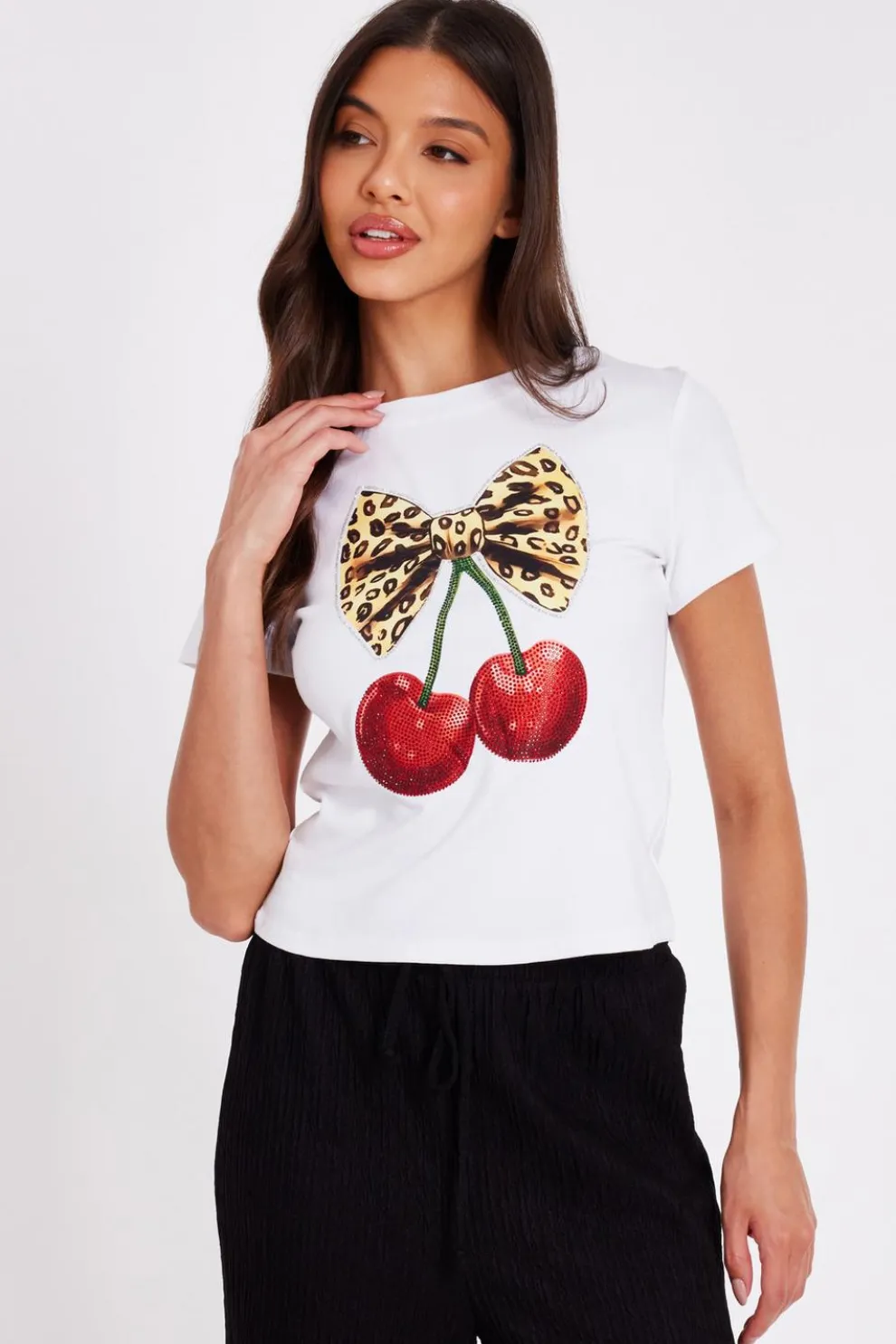 White Cherry Print Crop Top