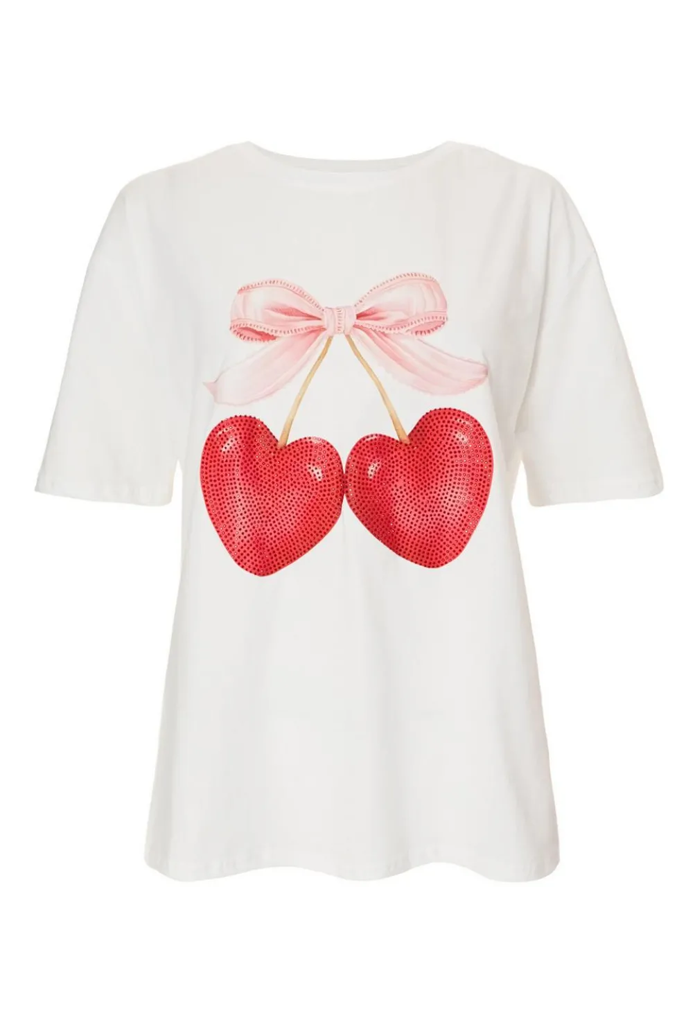 White Cherry Print Boxy Top