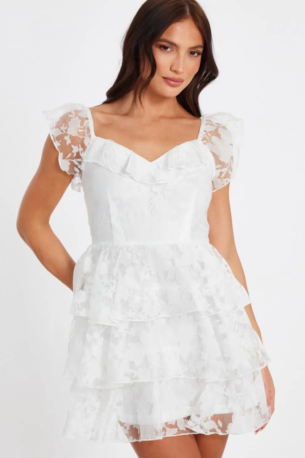 White Chiffon Floral Skater Dress