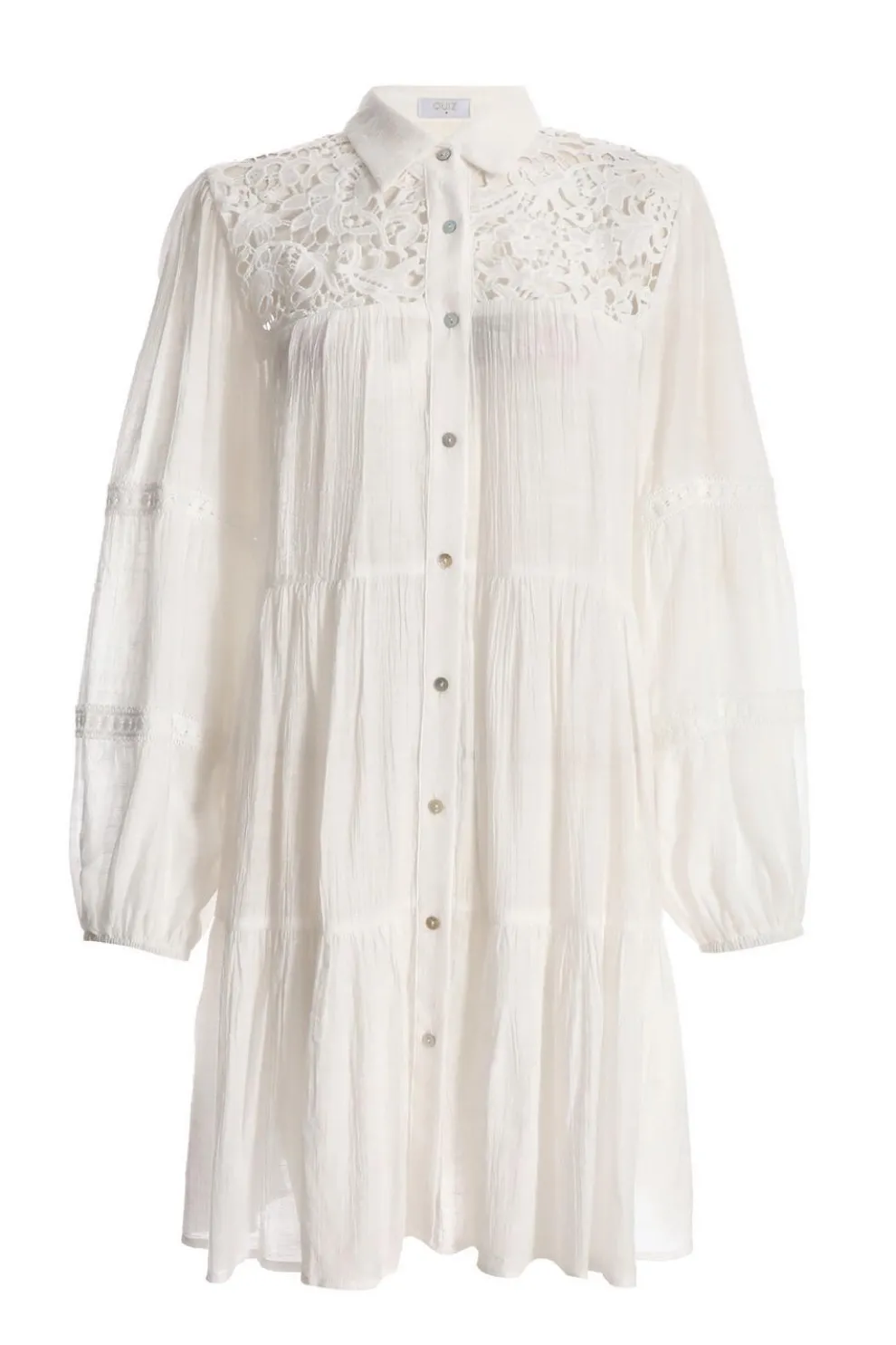 White Crochet Mini Shirt Dress