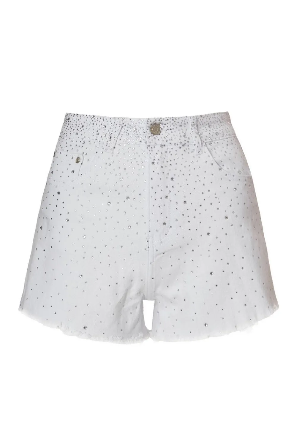 White Denim Embellished Shorts