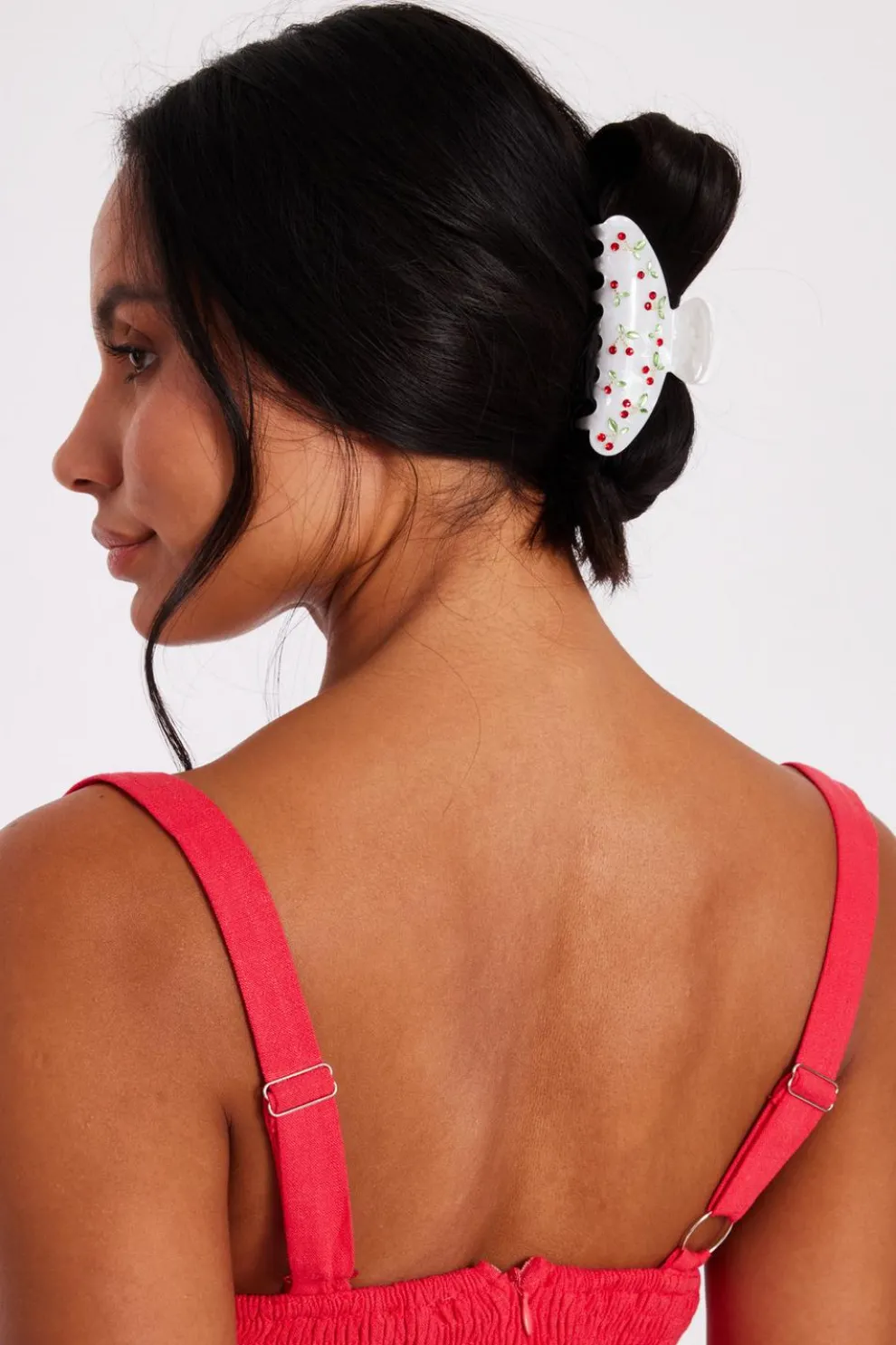 White Diamante Cherry Hair Claw