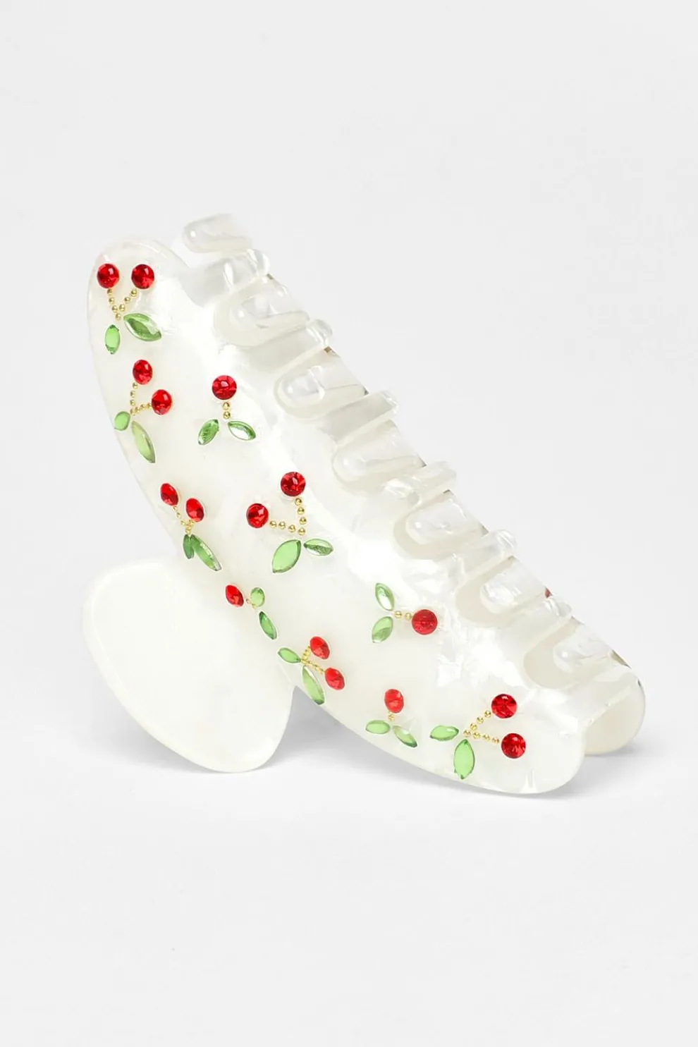 White Diamante Cherry Hair Claw