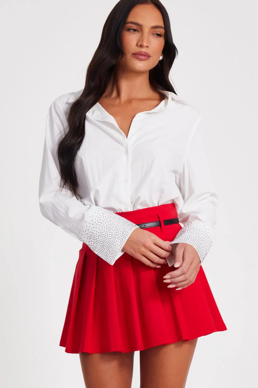 White Diamante Cuff Shirt