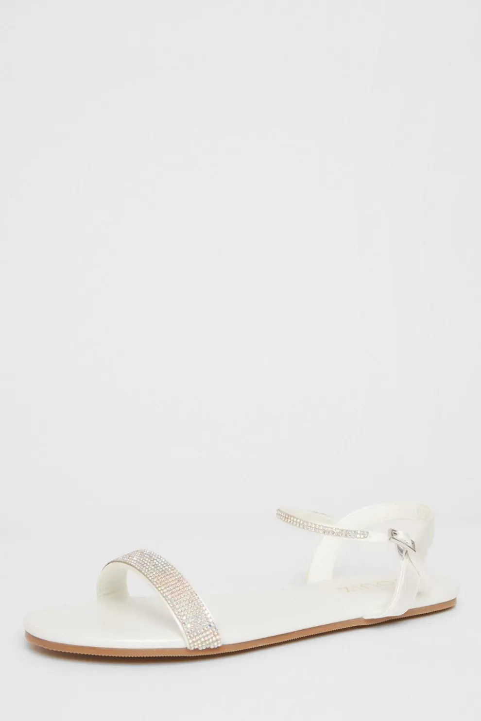 White Diamante Flat Sandals