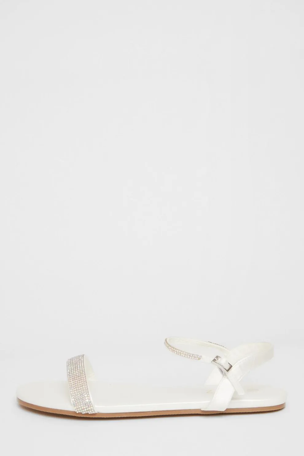 White Diamante Flat Sandals