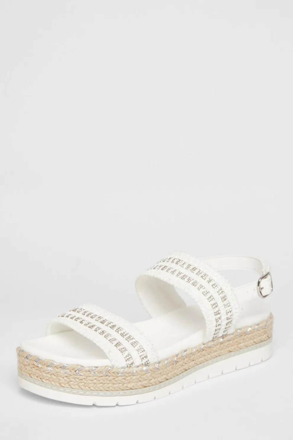 White Diamante Flatform Sandals