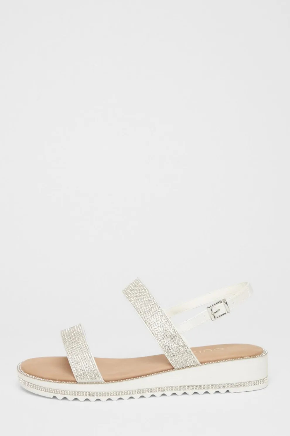 White Diamante Flat Sandals