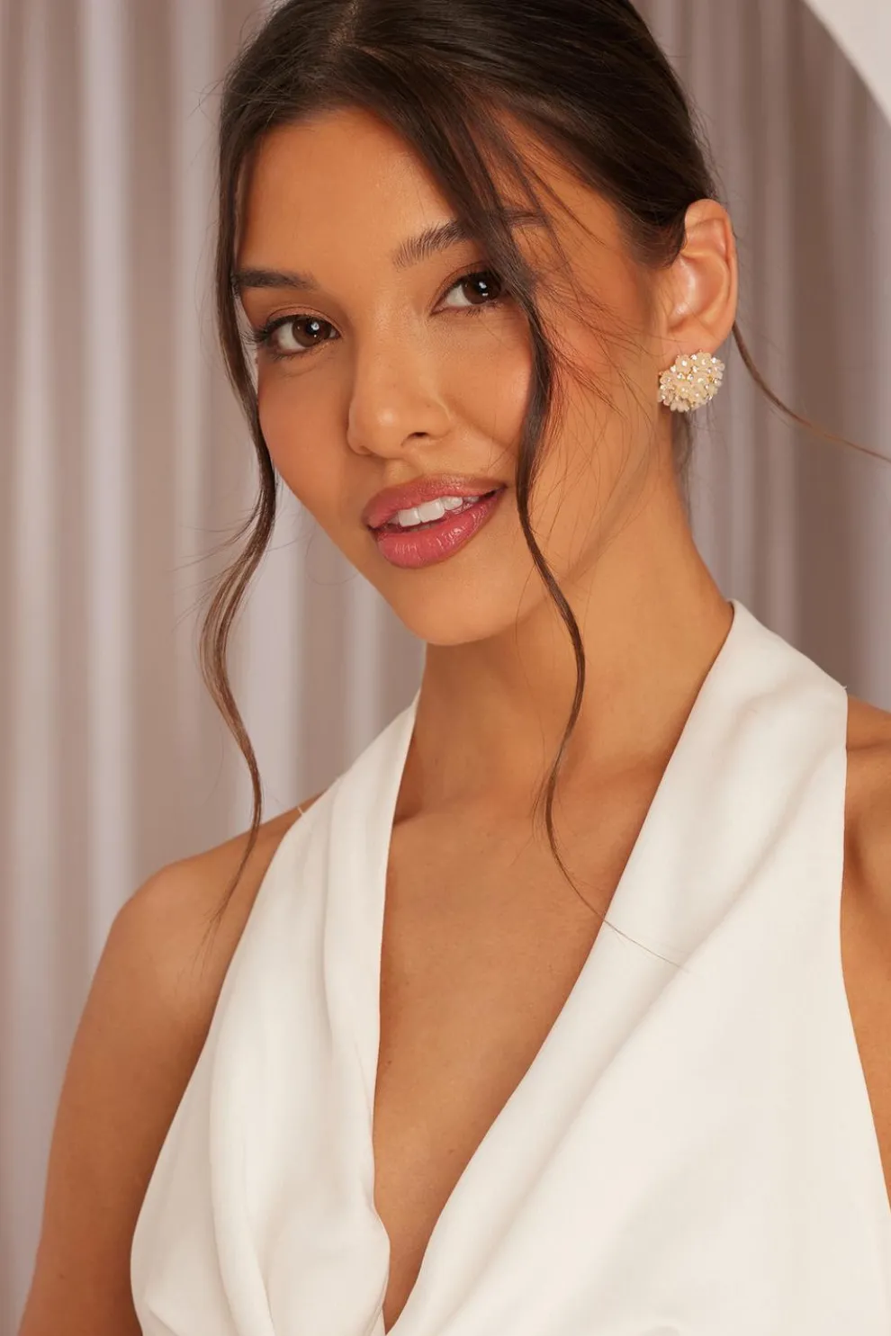 White Diamante Flower Earrings