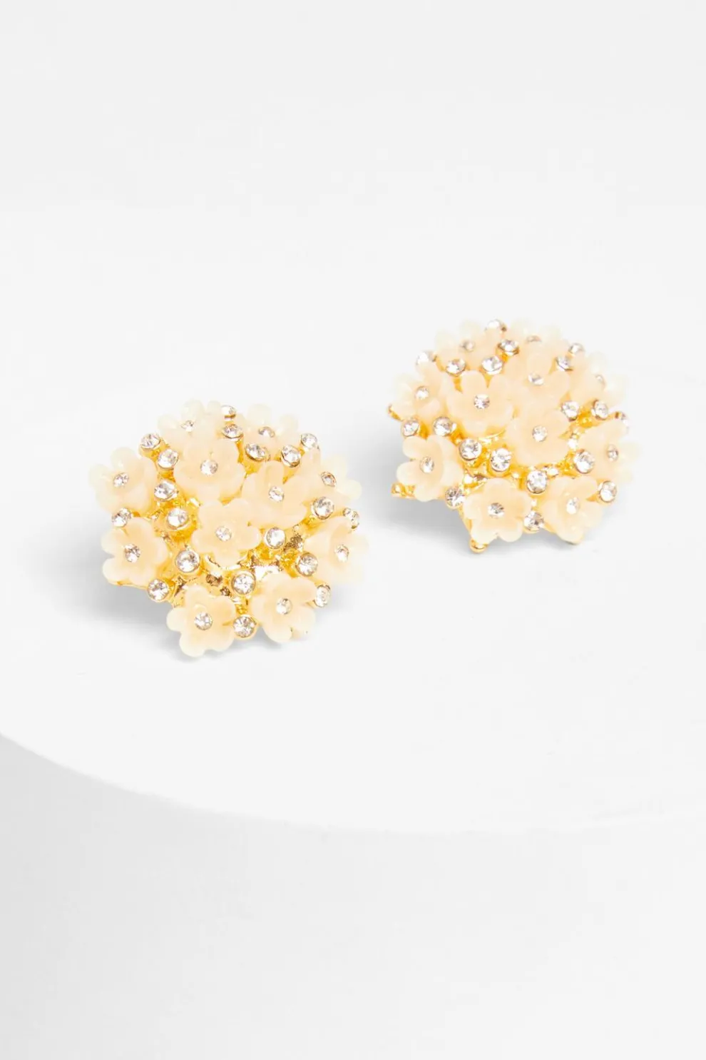 White Diamante Flower Earrings