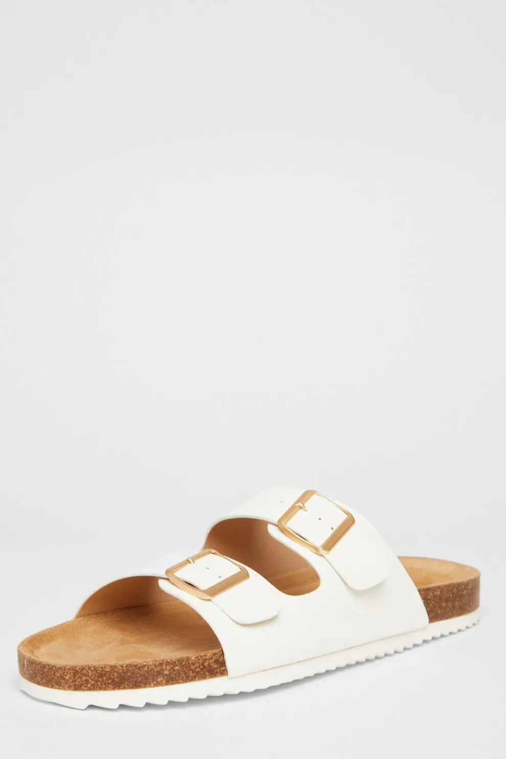 White Double Buckle Flat Sandals