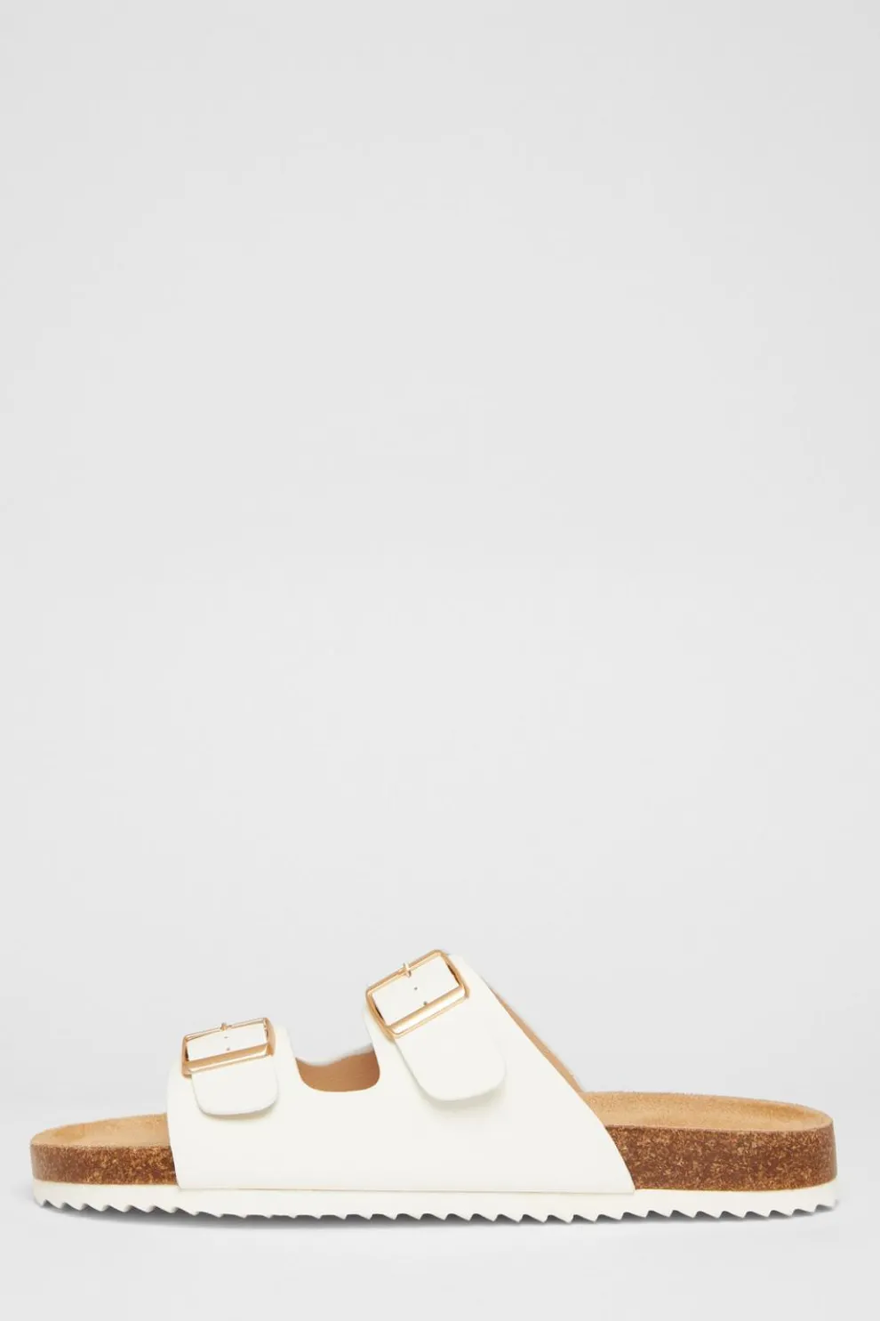 White Double Buckle Flat Sandals