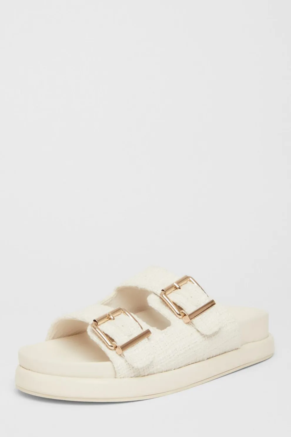White Double Buckle Flat Sandals