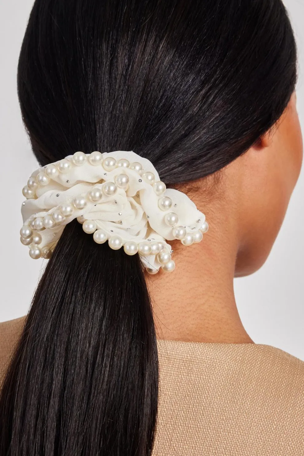 White Embellished Trim Scrunchie