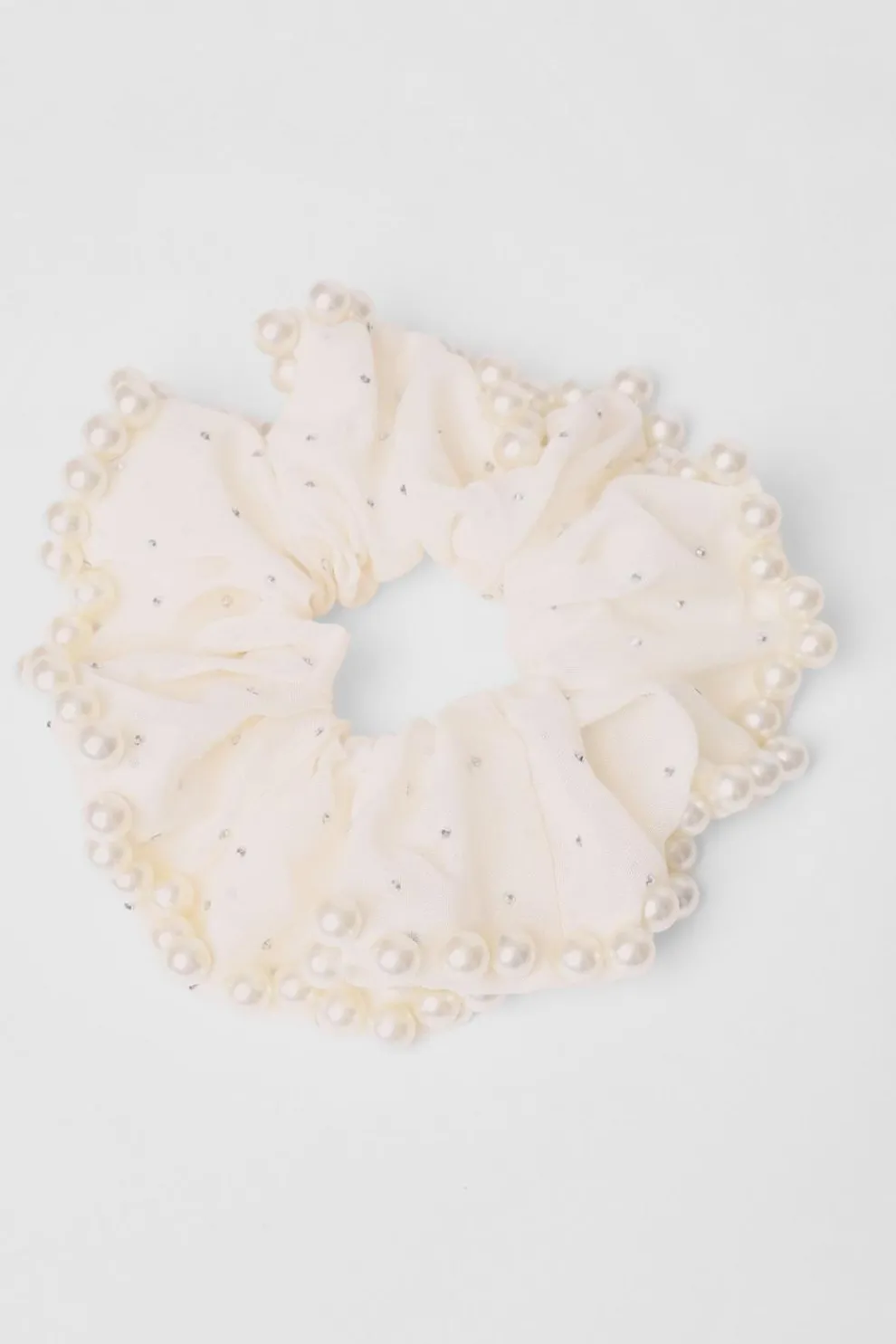 White Embellished Trim Scrunchie