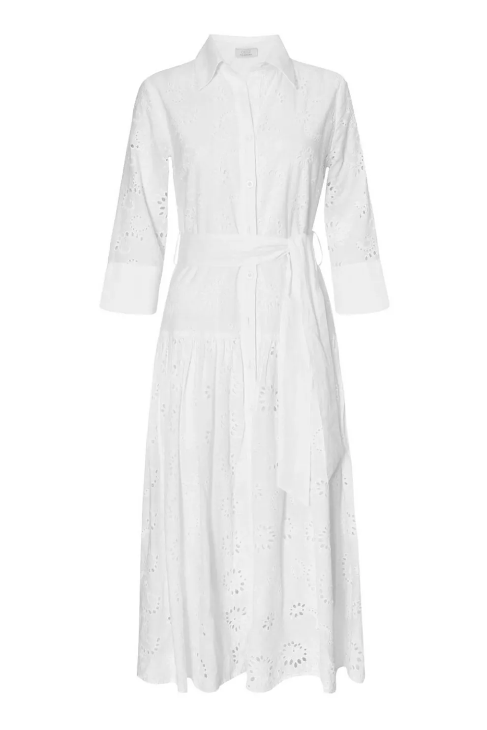 White Embroidered Midaxi Shirt Dress