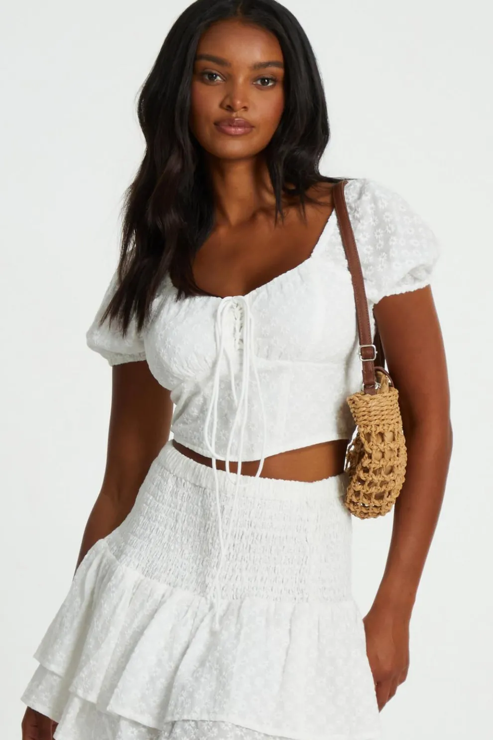 White Embroidered Cropped Top
