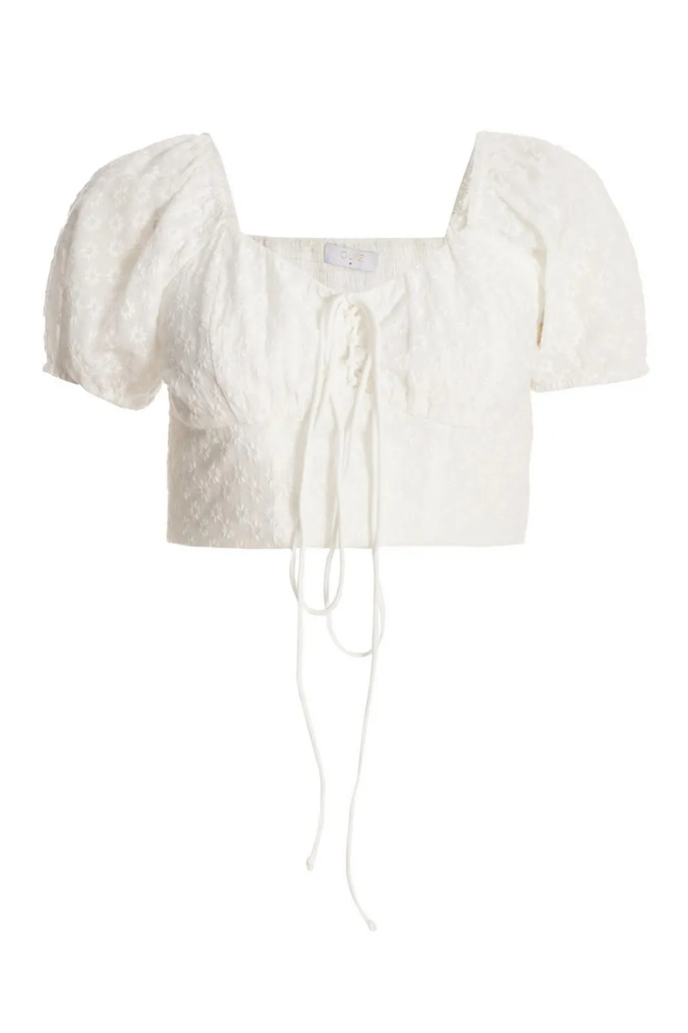 White Embroidered Cropped Top