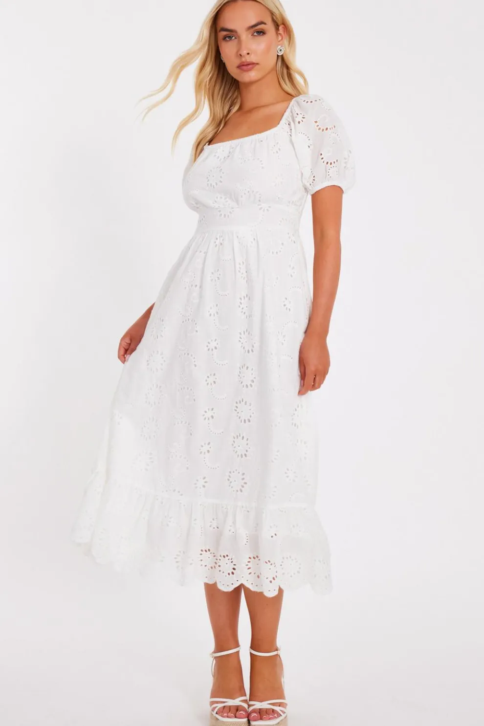 White Embroidered Midi Dress