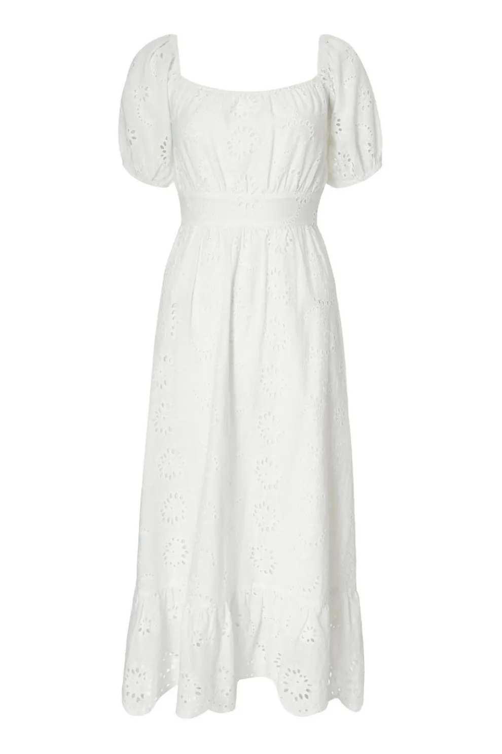 White Embroidered Midi Dress