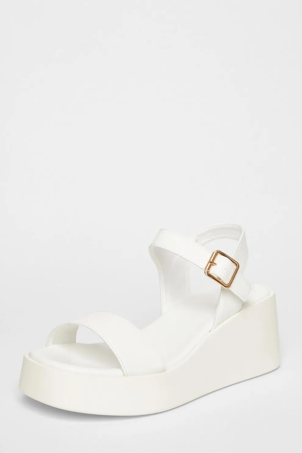 White Faux Leather Wedges