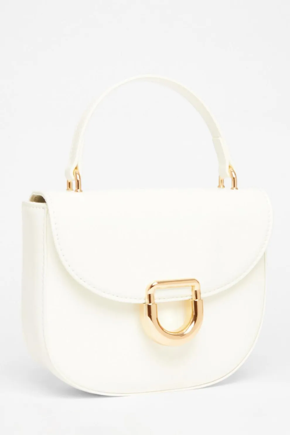 White Faux Leather Top Handle Bag