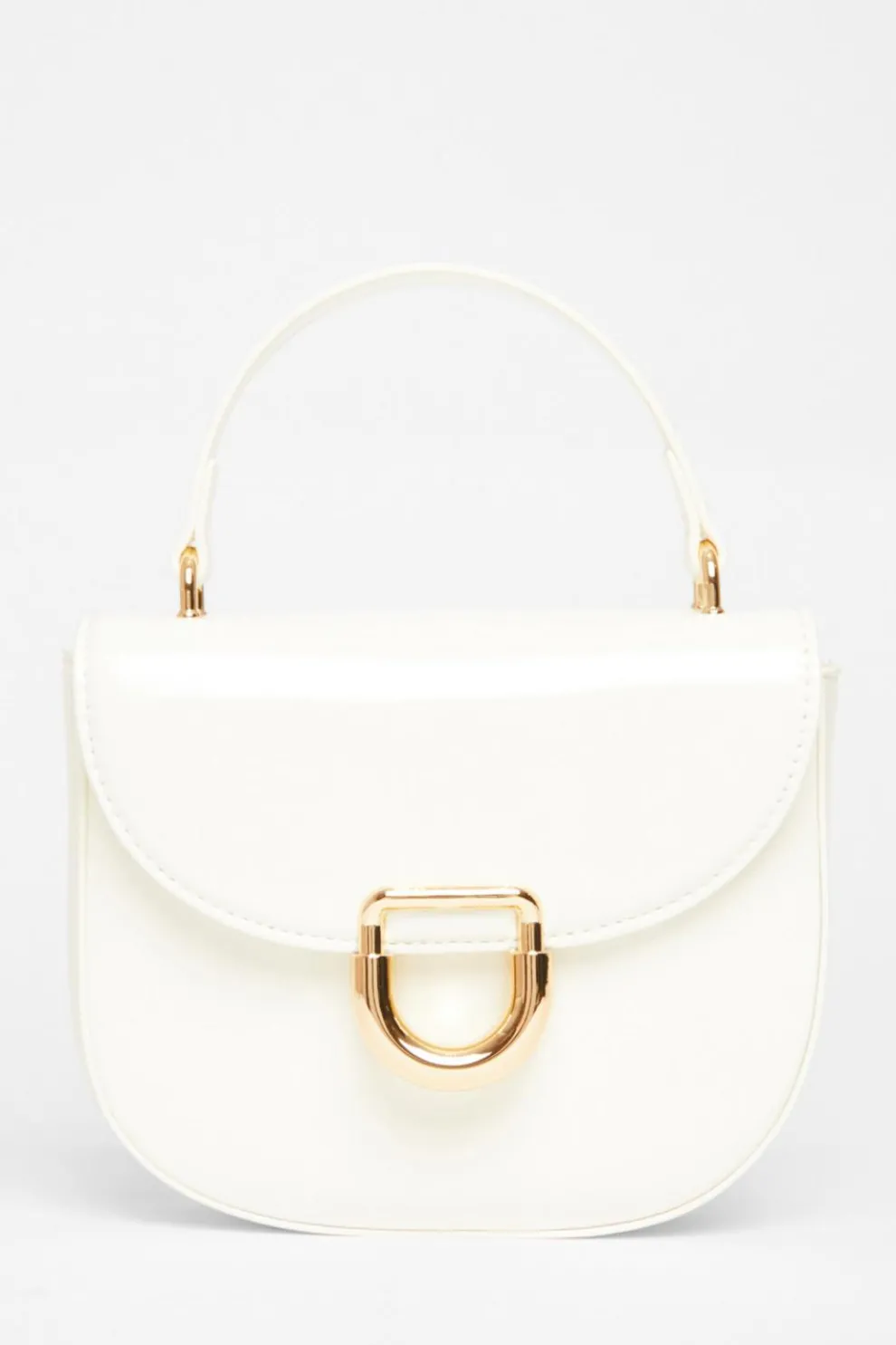 White Faux Leather Top Handle Bag