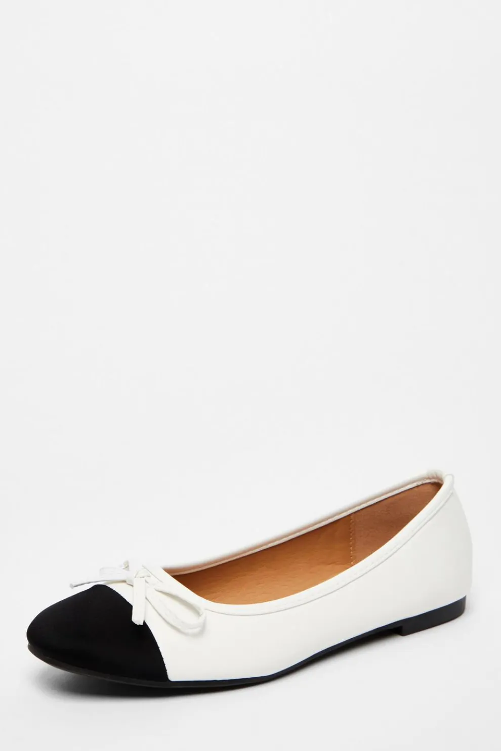 White Faux Leather Bow Flat Pumps