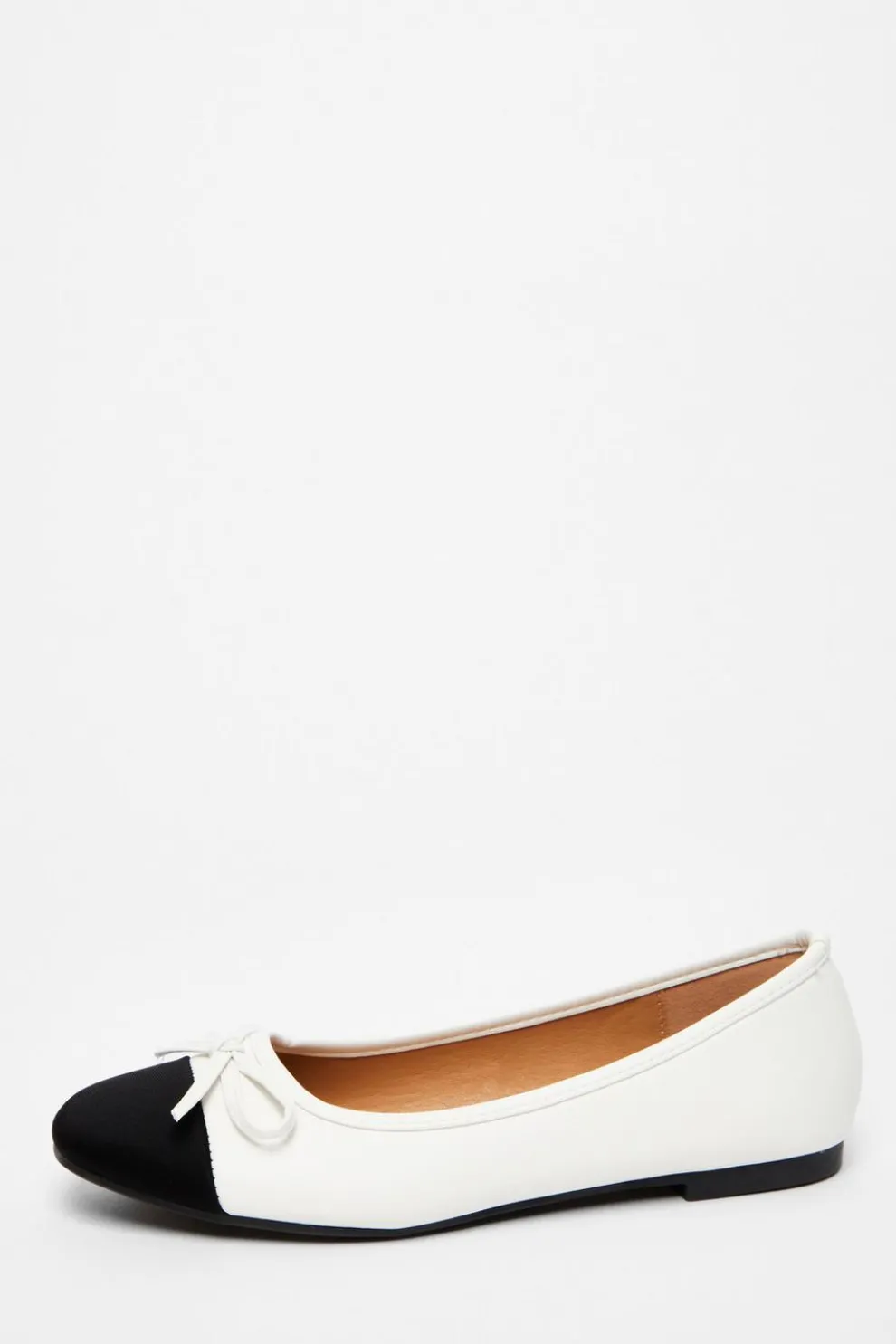 White Faux Leather Bow Flat Pumps