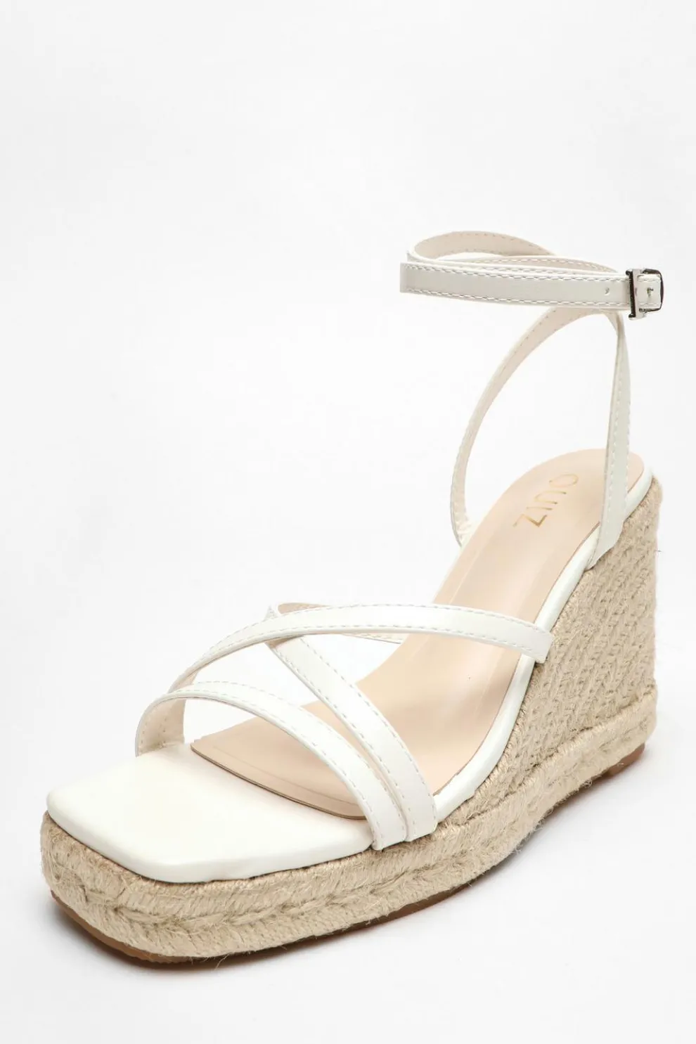 White Faux Leather Strappy Wedges