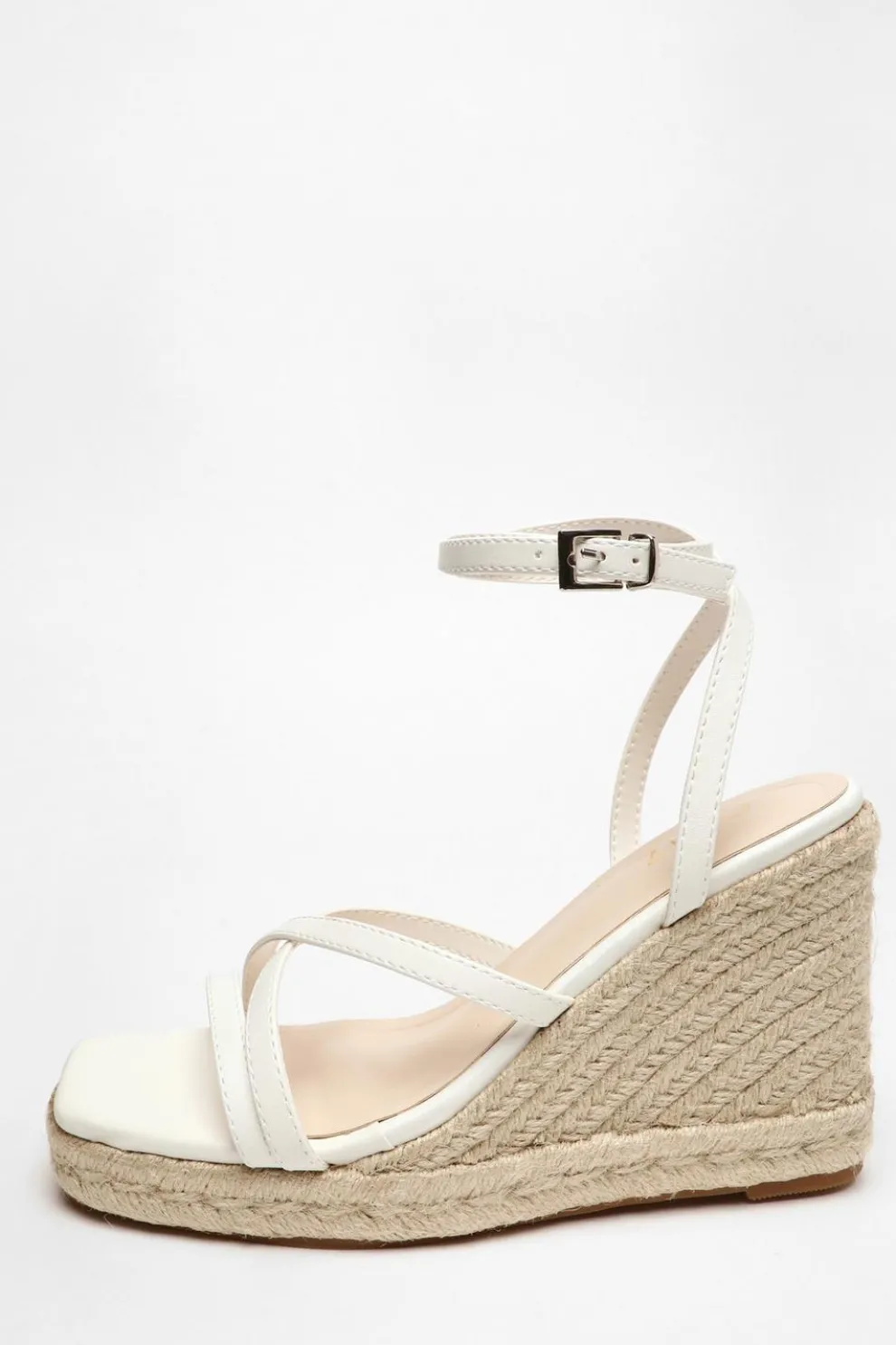 White Faux Leather Strappy Wedges