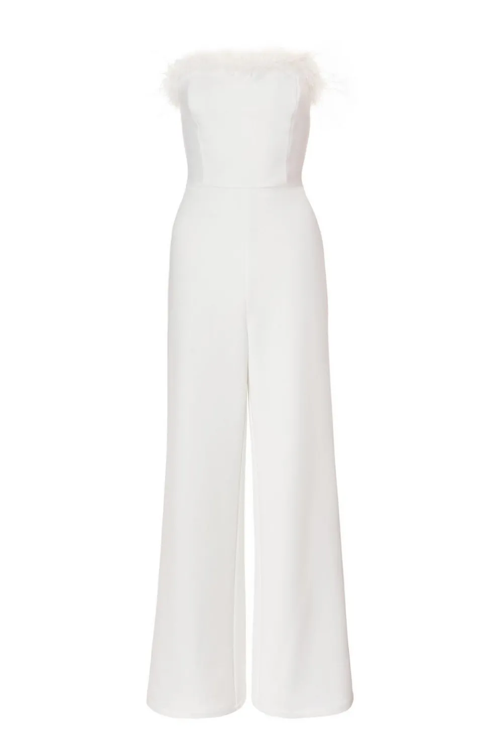 White Feather Trim Jumpsuit