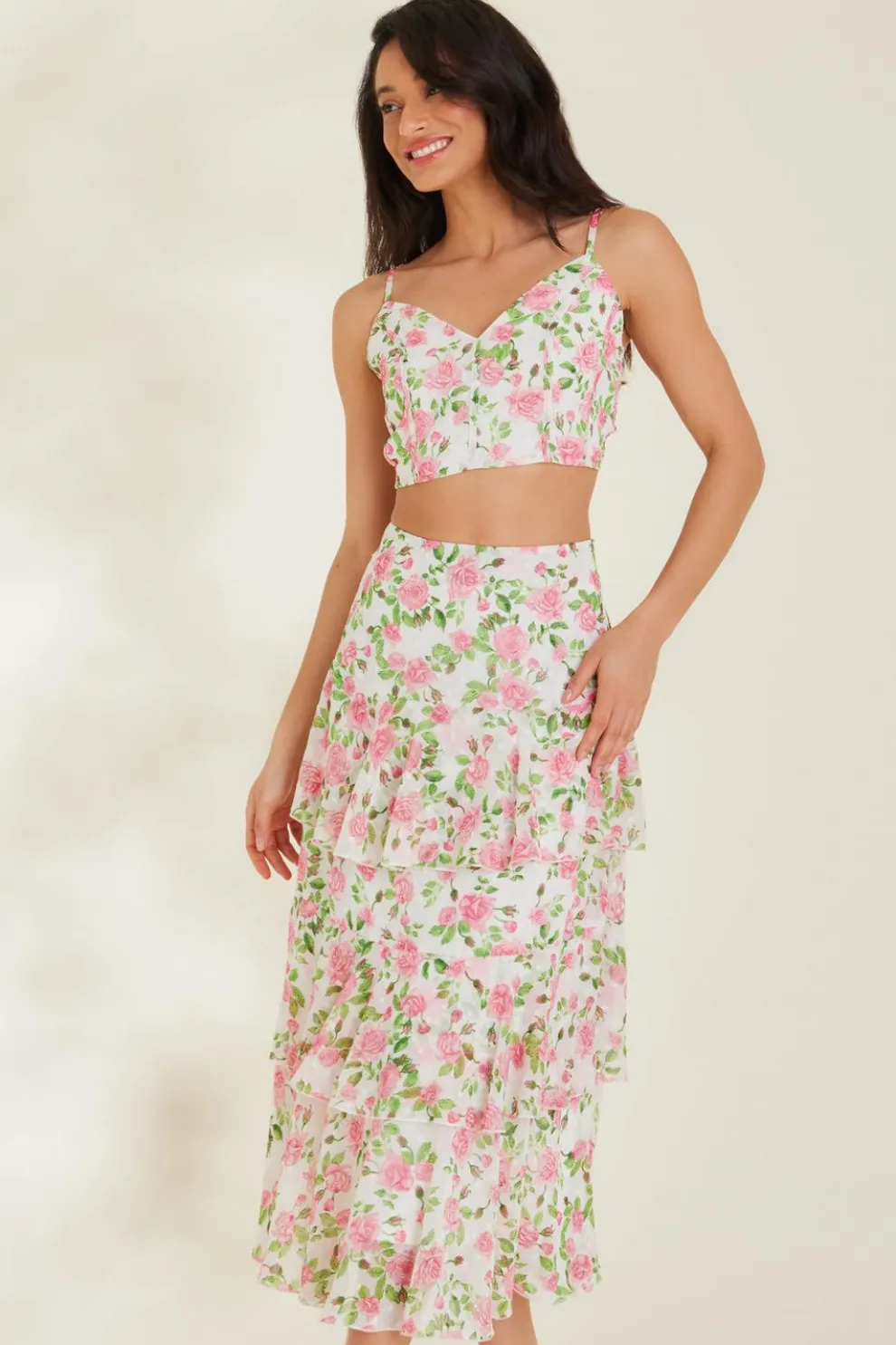 White Floral Chiffon Crop Top