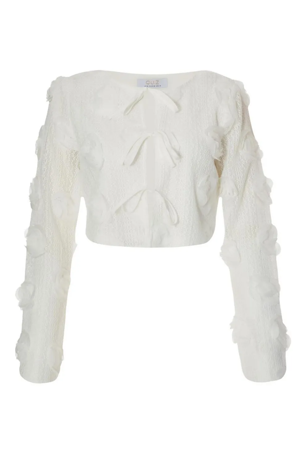 White Floral Cropped Cardigan