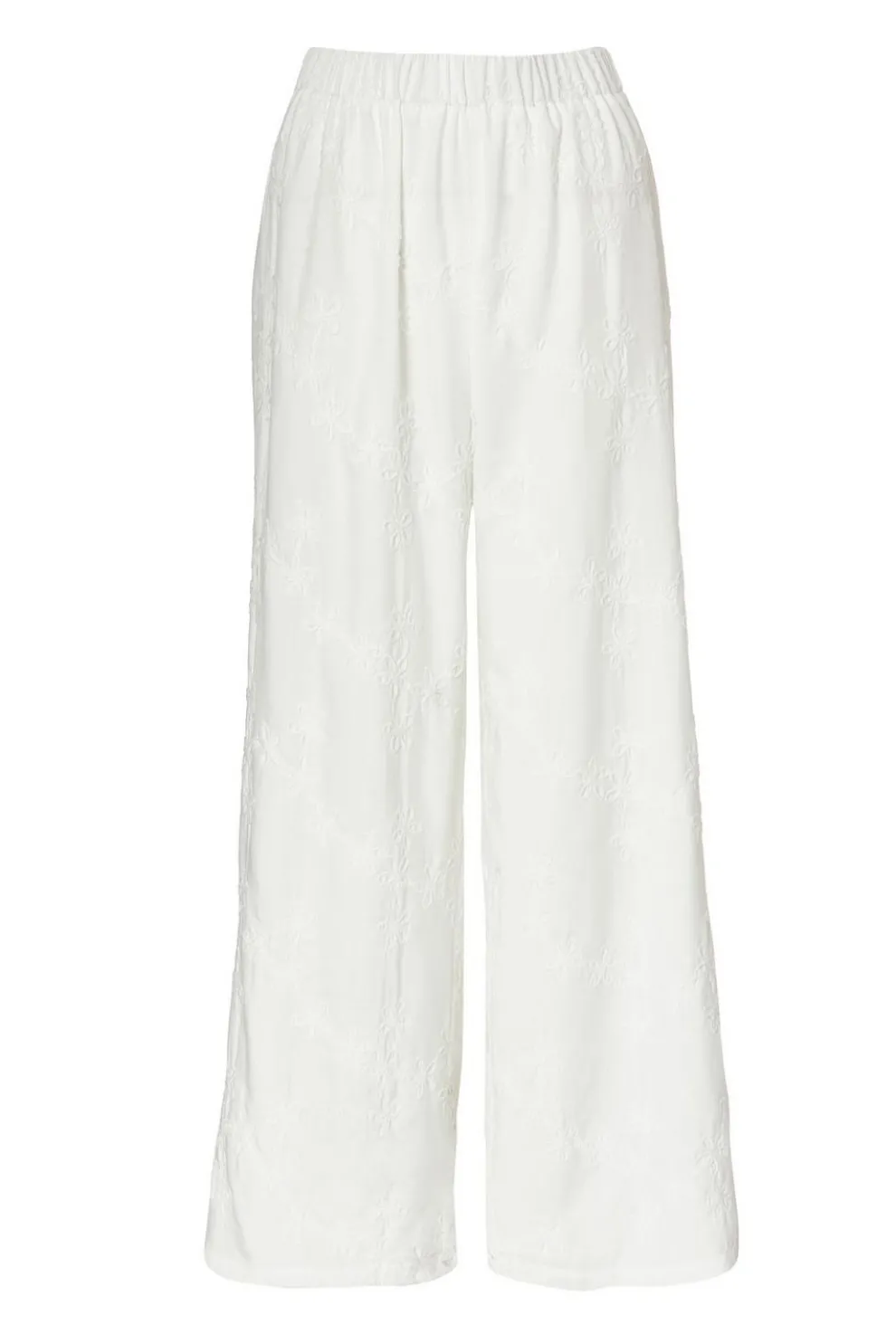 White Floral Embroidered Palazzo Trousers
