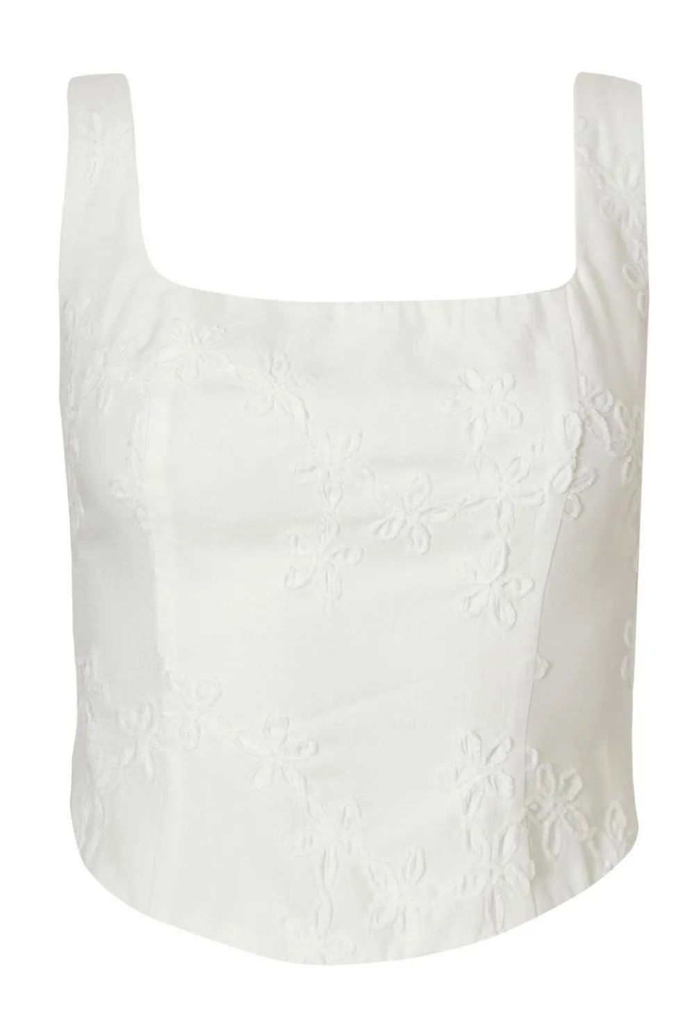 White Floral Embroidered Crop Top