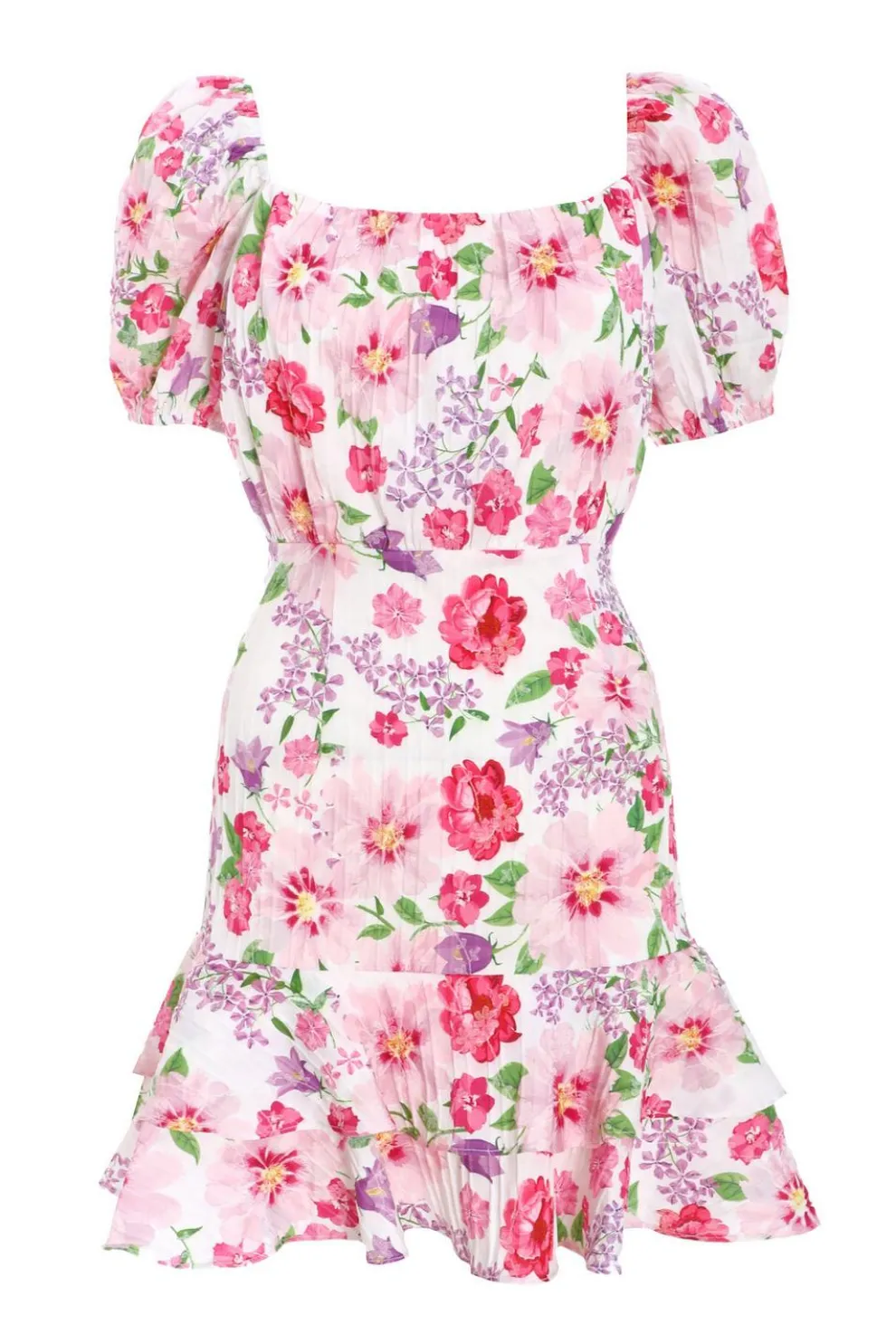 White Floral Puff Sleeve Dress